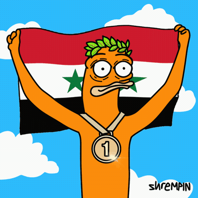 A Cartoon Character With A Medal Around His Neck Holds A Flag GIF
