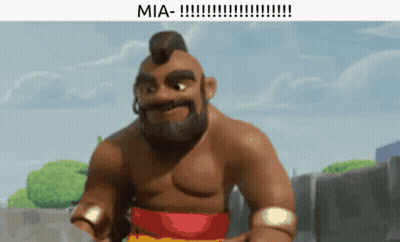 A Cartoon Character With A Mohawk And A Beard Is Standing In Front Of A Blue Sky With Mia Written Below Him GIF