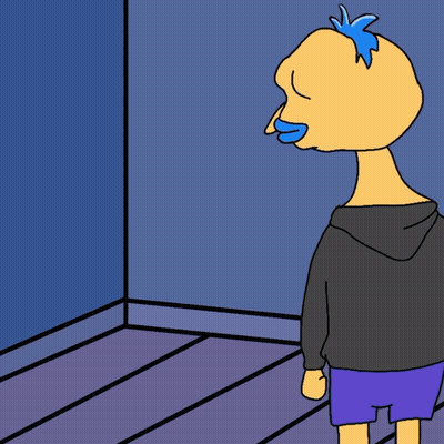 A Cartoon Character With A Mohawk Is Sitting On A Purple Chair GIF