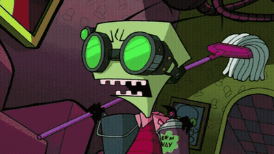 A Cartoon Character With A Mop And A Spray Can That Says Germ Way GIF