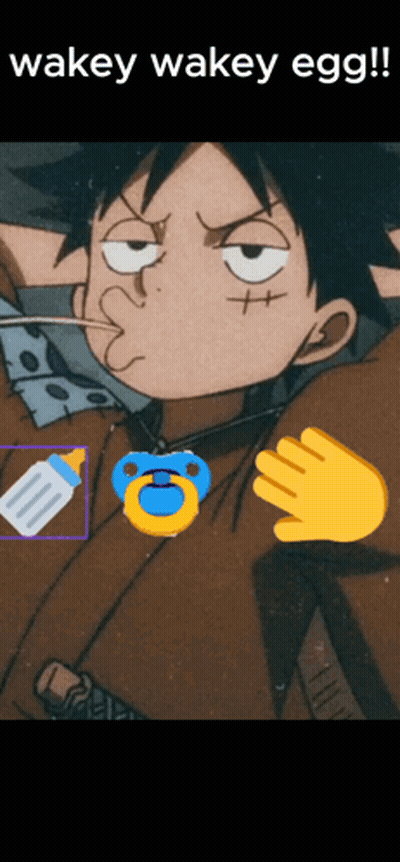 A Cartoon Character With A Pacifier And The Words Wakey Wakey Egg On The Bottom GIF