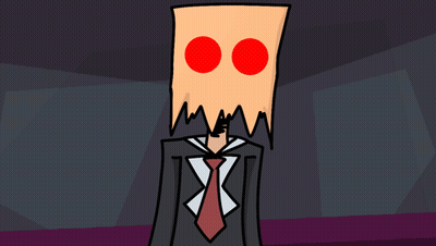 A Cartoon Character With A Paper Bag On His Head Covering His Mouth GIF