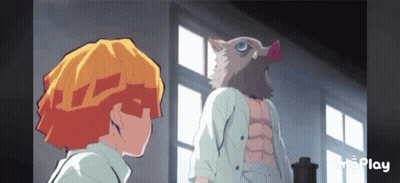 A Cartoon Character With A Pig 'S Head Is Standing Next To Another Cartoon Character . GIF