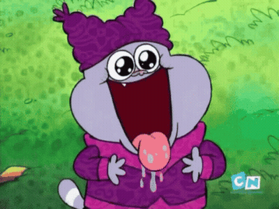 A Cartoon Character With A Pink Tongue Sticking Out From His Mouth GIF
