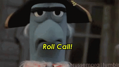 A Cartoon Character With A Pirate Hat Says " Roll Call " GIF