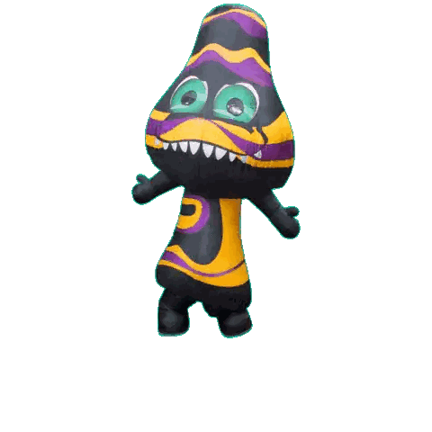 A Cartoon Character With A Purple And Yellow Outfit And Green Eyes Sticker