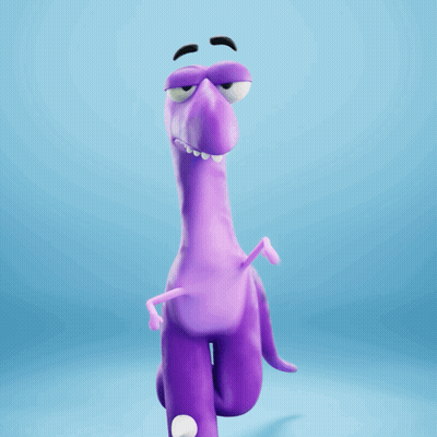 A Cartoon Character With A Purple Body And Long Legs GIF
