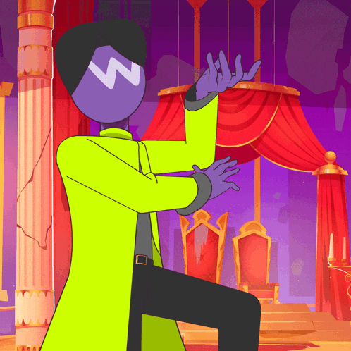 A Cartoon Character With A Purple Face And The Letter W On His Face GIF