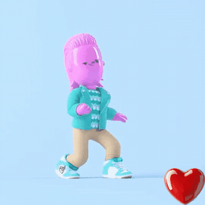 A Cartoon Character With A Purple Face Is Standing Next To A Red Heart And Says Pwease GIF