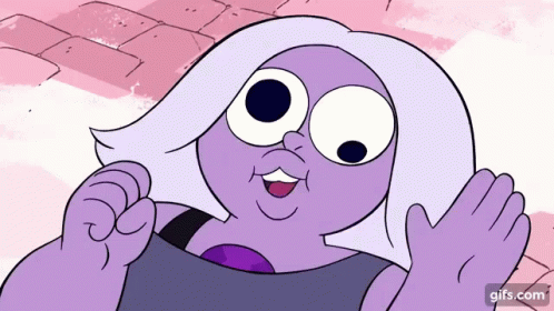 A Cartoon Character With A Purple Hair And Big Eyes Is Waving . GIF