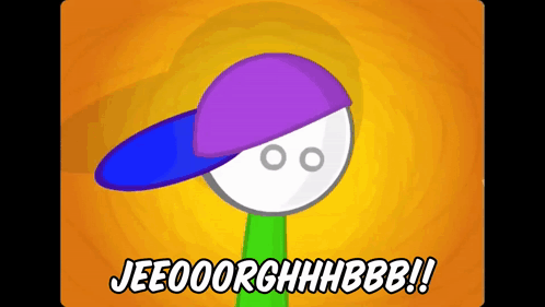 A Cartoon Character With A Purple Hat And The Words Jeeooorghhhhbbb GIF
