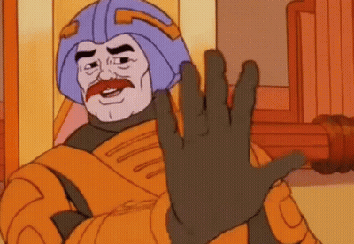 A Cartoon Character With A Purple Helmet And A Mustache Waves His Hand GIF