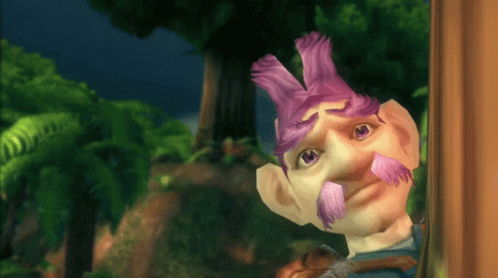 A Cartoon Character With A Purple Moustache And Purple Hair GIF