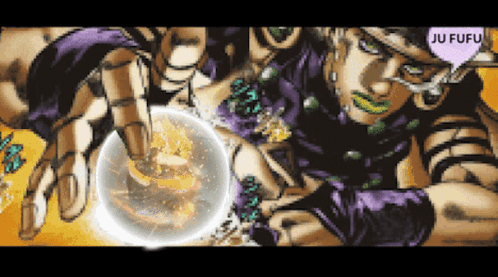 A Cartoon Character With A Purple Speech Bubble That Says Ju Fufu GIF