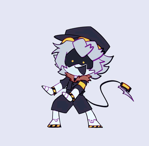 A Cartoon Character With A Purple Tail And A Hat GIF