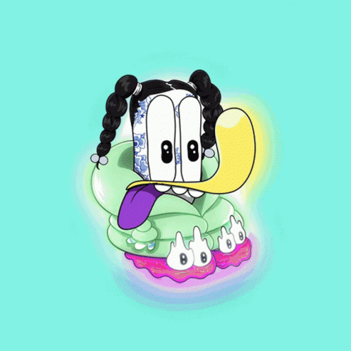 A Cartoon Character With A Purple Tongue And A Green Hoodie GIF
