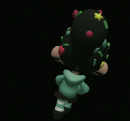 A Cartoon Character With A Red Bow In Her Hair Is Standing On A Black Background GIF