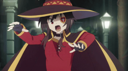 A Cartoon Character With A Red Cape And A Purple Hat GIF