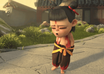 A Cartoon Character With A Red Circle On His Forehead Stands On A Sidewalk GIF