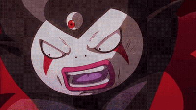 A Cartoon Character With A Red Eye And A Crescent Moon On His Forehead GIF