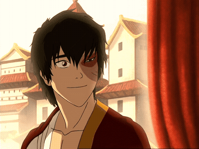A Cartoon Character With A Red Eye Is Standing In Front Of A Red Curtain GIF