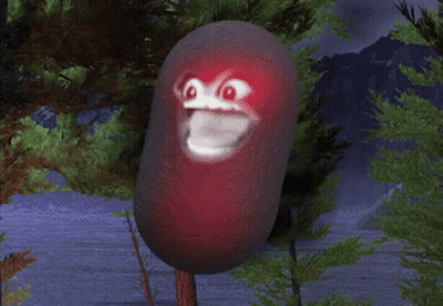 A Cartoon Character With A Red Face Is Hanging From A Tree GIF