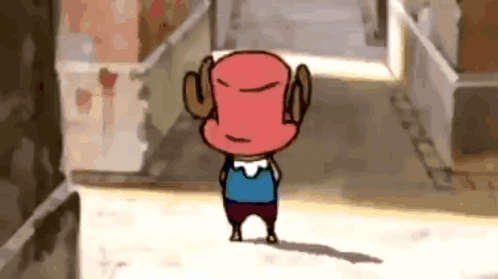 A Cartoon Character With A Red Hat And Horns GIF