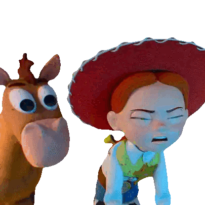 A Cartoon Character With A Red Hat Is Standing Next To A Brown Horse Sticker