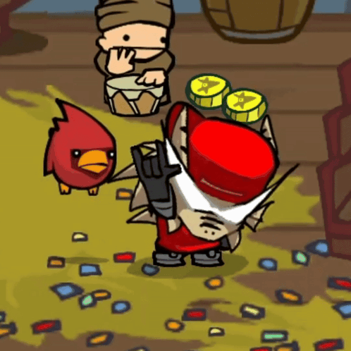 A Cartoon Character With A Red Hat Is Standing Next To A Small Red Bird GIF