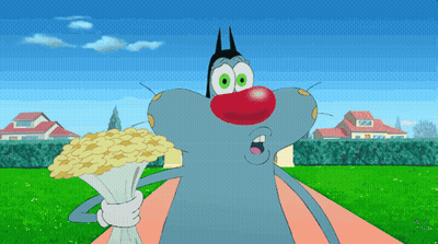 A Cartoon Character With A Red Nose And Green Eyes Holds A Bunch Of Flowers GIF