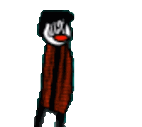 A Cartoon Character With A Red Scarf Around His Neck And A Black Hat Sticker