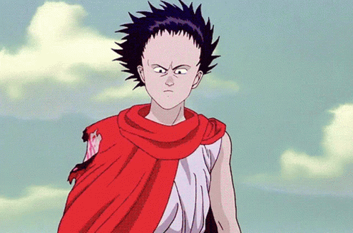 A Cartoon Character With A Red Scarf Around His Neck And A White Shirt GIF