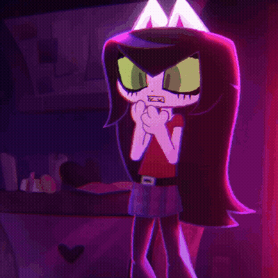 A Cartoon Character With A Red Shirt And Purple Skirt GIF