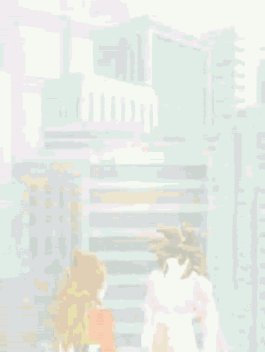 A Cartoon Character With A Red Tail Is Standing Next To Another Character With A Yellow Tail GIF