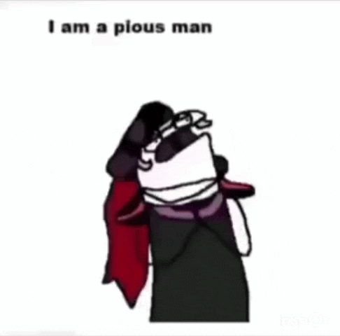 A Cartoon Character With A Rope Around His Neck And The Words No Temptation Can Stray Me From The Path Of God GIF