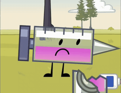 A Cartoon Character With A Sad Face Is Holding A Syringe GIF