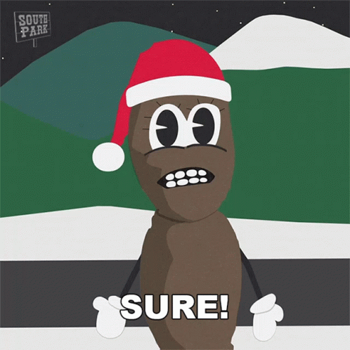 A Cartoon Character With A Santa Hat Says Sure GIF