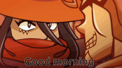 A Cartoon Character With A Scarf Around His Face And The Words " Good Morning " On The Bottom GIF