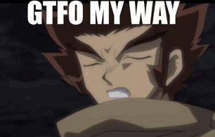 A Cartoon Character With A Scarf Around His Neck And The Words Gtfo My Way Above Him GIF