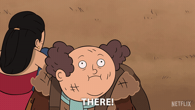 A Cartoon Character With A Scarf Around His Neck Is Saying There GIF