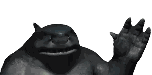 A Cartoon Character With A Shark 'S Head And Arms Waving Sticker