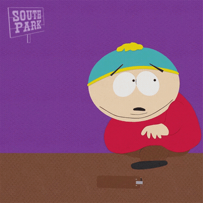 A Cartoon Character With A Sign That Says South Park Behind Him GIF