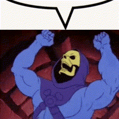 A Cartoon Character With A Skull On His Face Is Flexing His Muscles . GIF