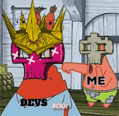 A Cartoon Character With A Skull On His Head And The Words Devs Boo GIF