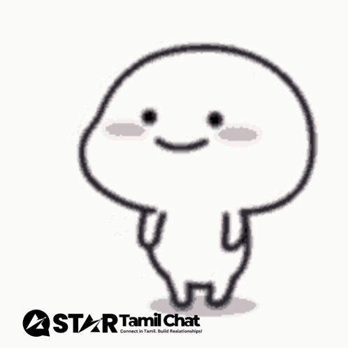 A Cartoon Character With A Smile On His Face Is Standing On A White Background With A Star Tamil Chat Logo . GIF