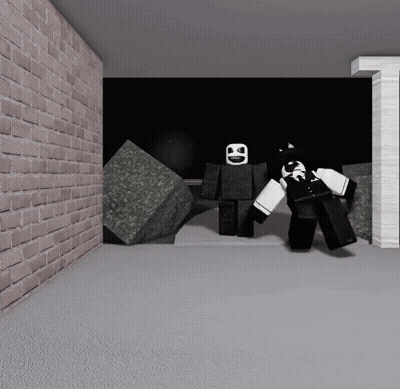 A Cartoon Character With A Smiley Face Is Standing In A Room With A Brick Wall GIF