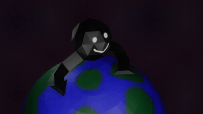 A Cartoon Character With A Smiley Face Is Standing On Top Of A Globe GIF