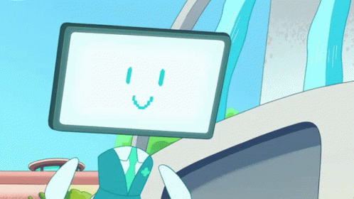 A Cartoon Character With A Smiley Face On A Screen GIF