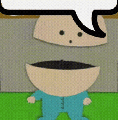 A Cartoon Character With A Speech Bubble Above His Head Is Standing On A Green Field . GIF