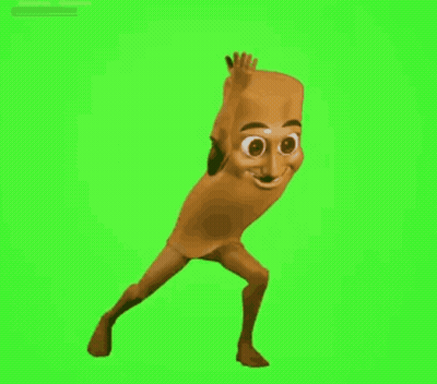 A Cartoon Character With A Stick On His Head Is Dancing On A Green Screen . GIF